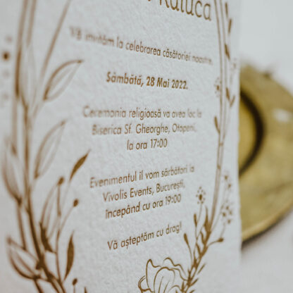 invitatie de nunta eleganta letterpress din harie manuala premium
