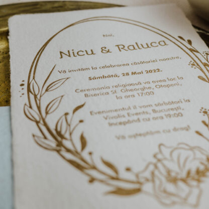 invitatie de nunta eleganta letterpress din harie manuala premium