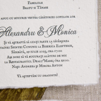 invitatii de nunta sau botez Odette plantabila realizata din hartie manuala cu seminte de flori estivale si sigiliu de ceara