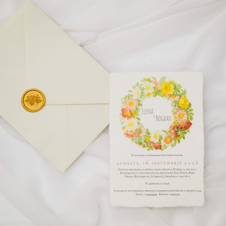 invitatii nunta hartie manuala Blossom plic normal